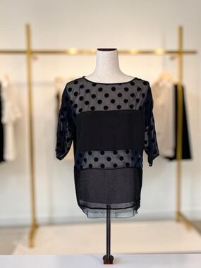 Black Polka Dot Sheer Panel Women’s Top